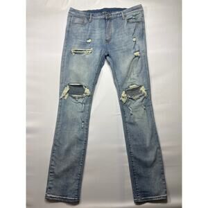 mnml Men's Distressed Slim Straight Blue Jeans - Size 40 (40x35)
